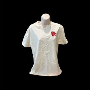 Unisex Cream T-Shirt with Red Flower Embroidery